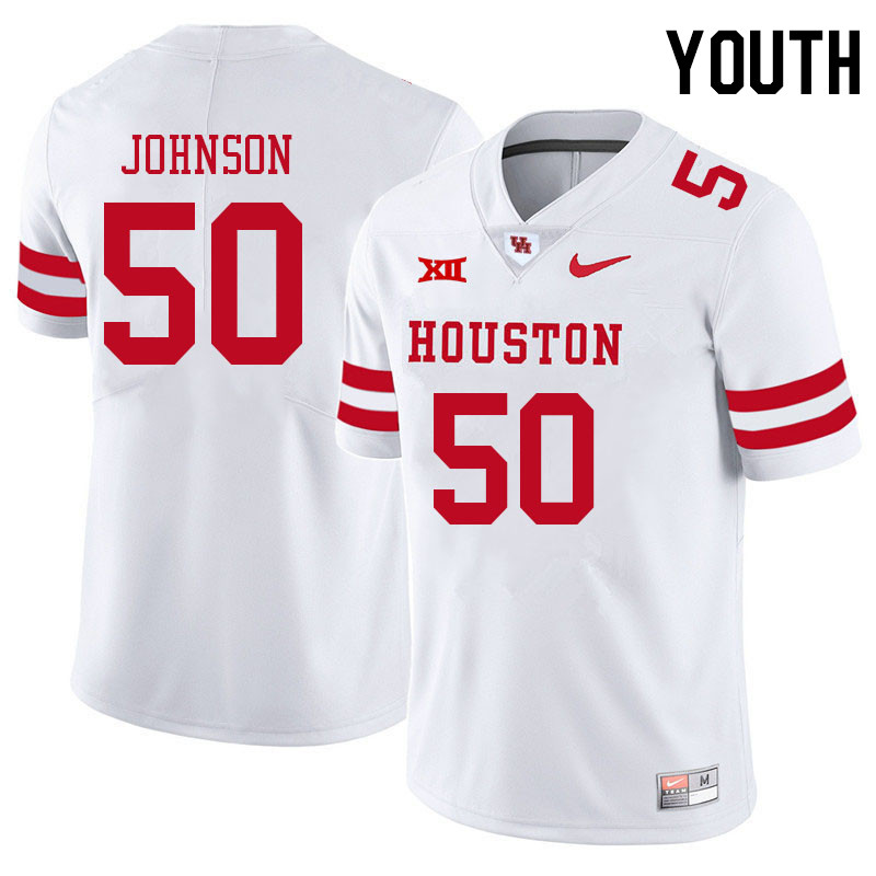 Youth #50 Tyler Johnson Houston Cougars College Big 12 Conference Football Jerseys Sale-White - Click Image to Close